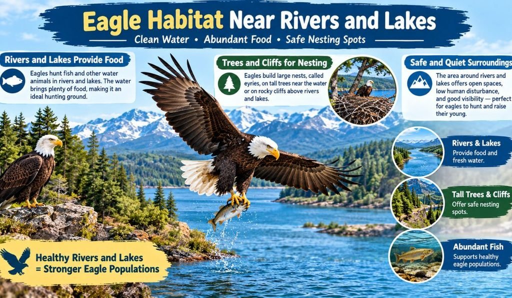 Eagle Habitat Near Rivers and Lakes