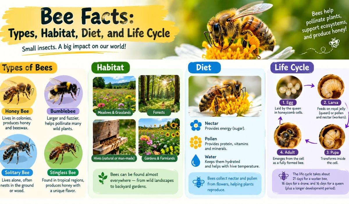 Bee Facts: Types, Habitat, Diet, and Life Cycle