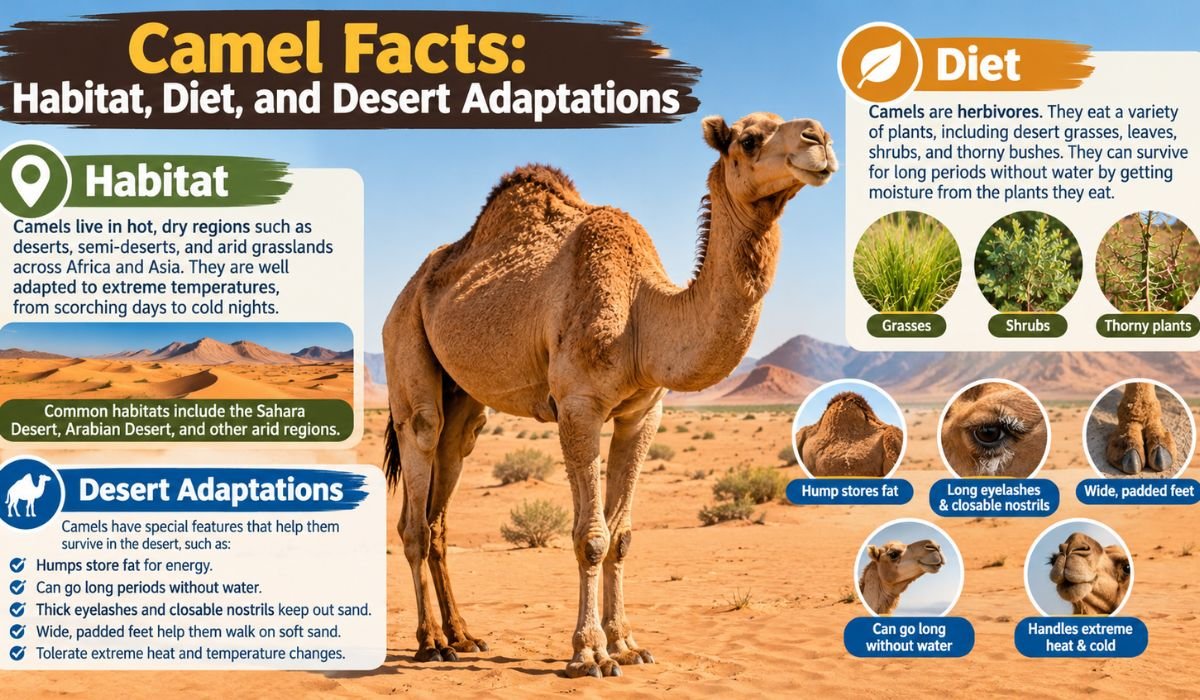 Camel Facts: Habitat, Diet, and Desert Adaptations