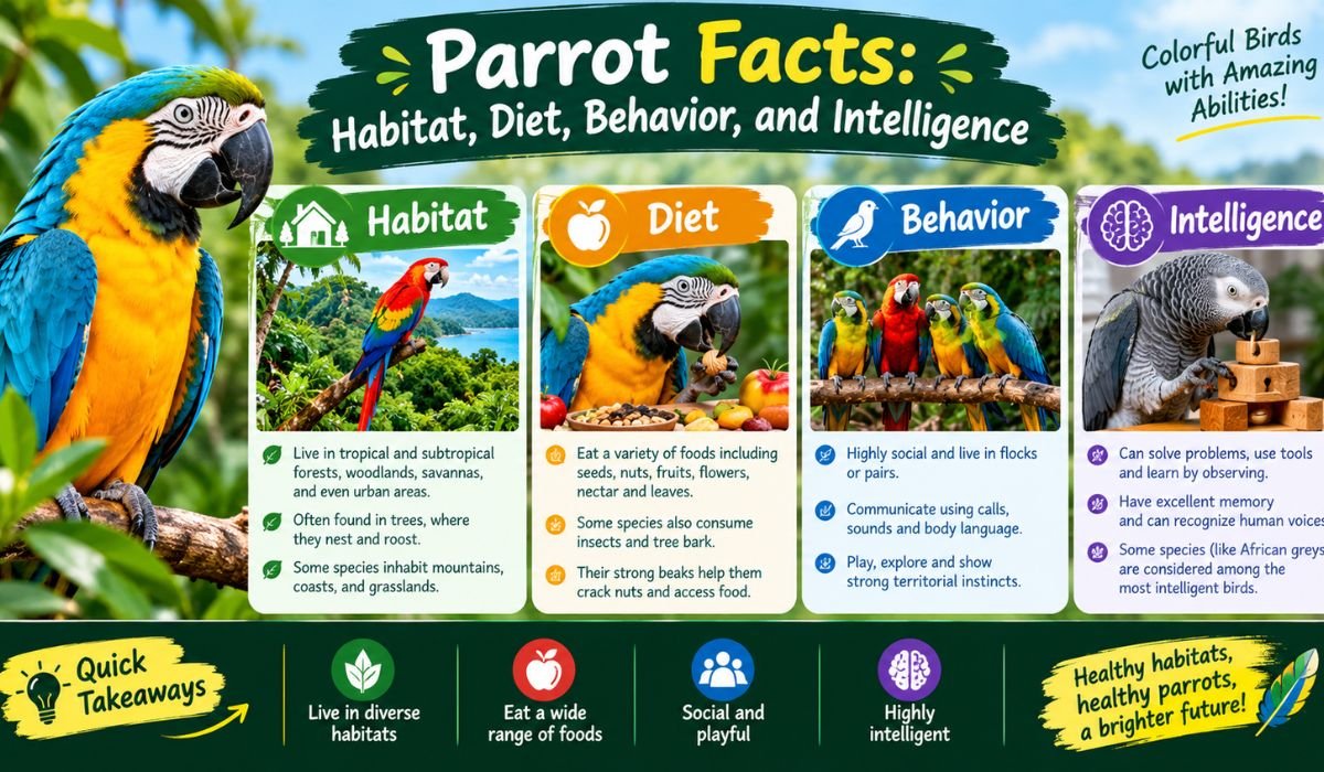 Parrot Facts: Habitat, Diet, Behavior, and Intelligence